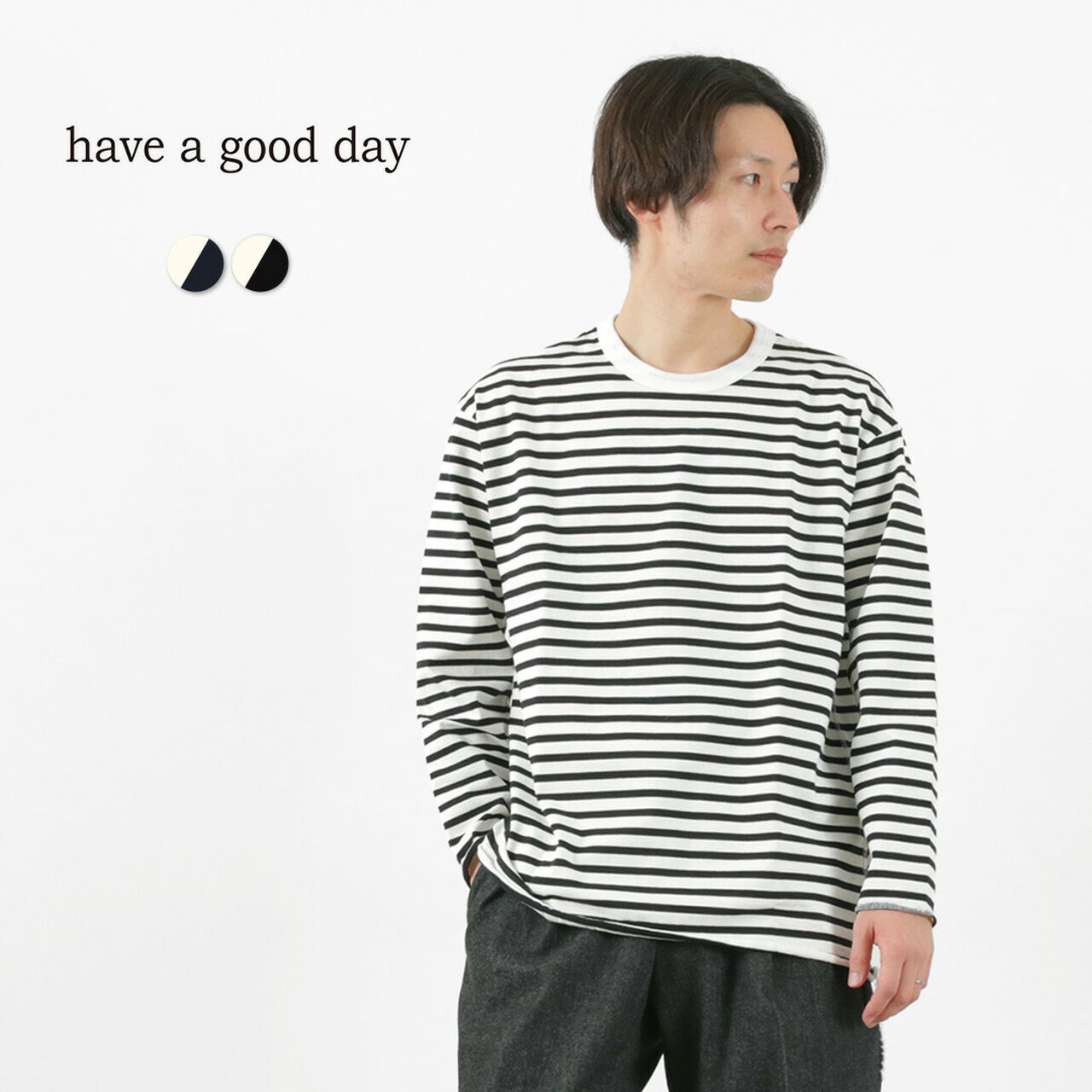 Striped Loose Long Sleeve T-Shirt,, large image number 1