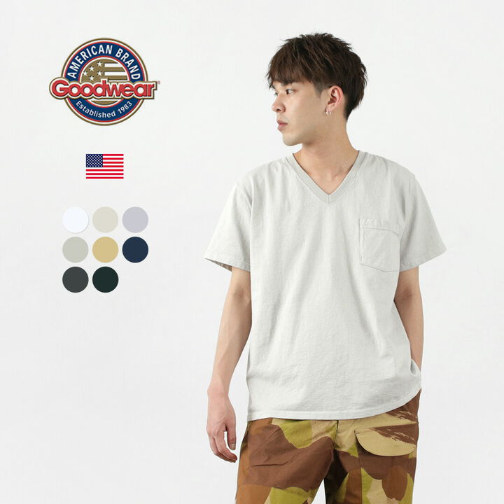 Colour coded short sleeve V-neck pocket T-shirt