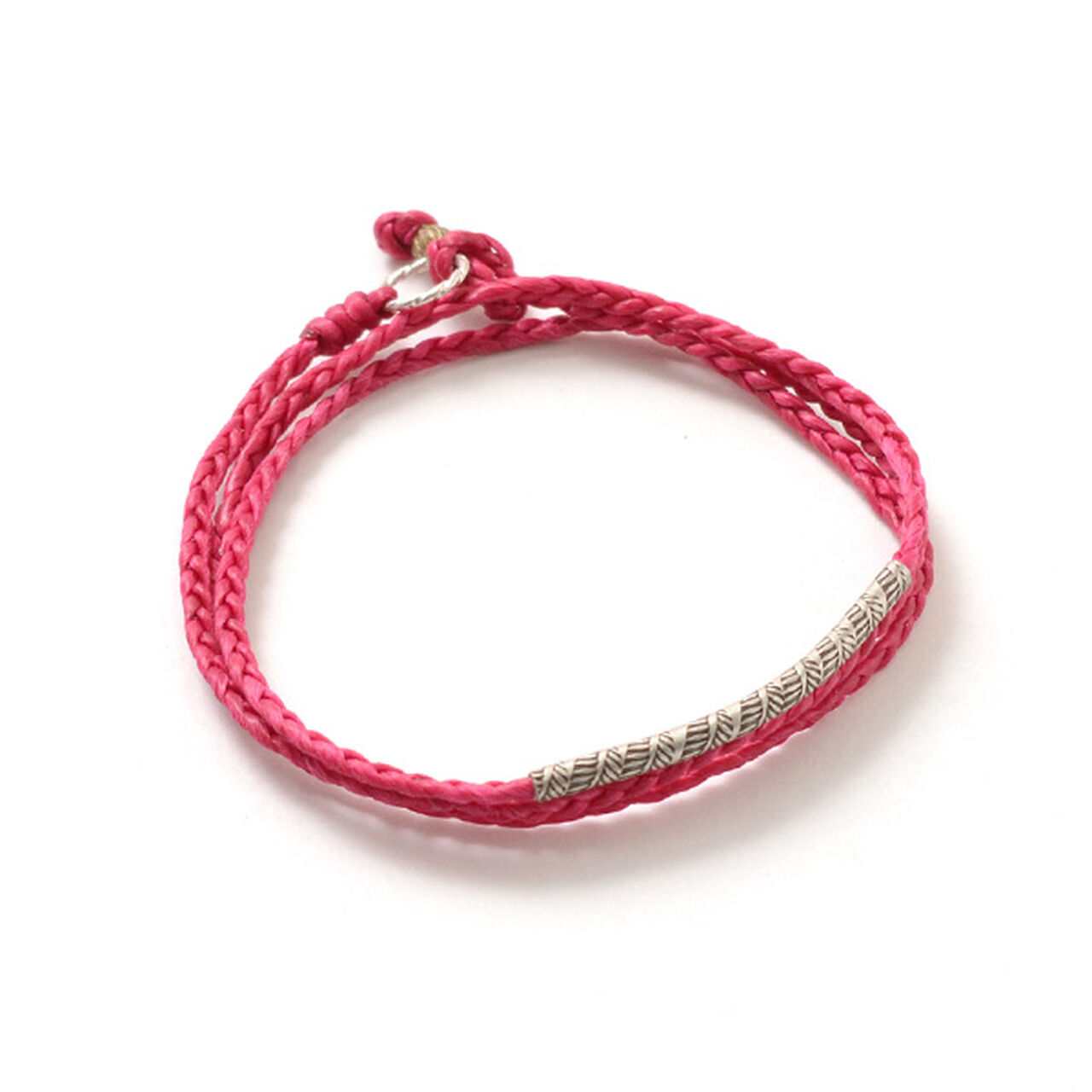 Wax Cord Karen Silver Tube Anklet / Bracelet / Necklace,Fuchsia, large image number 0