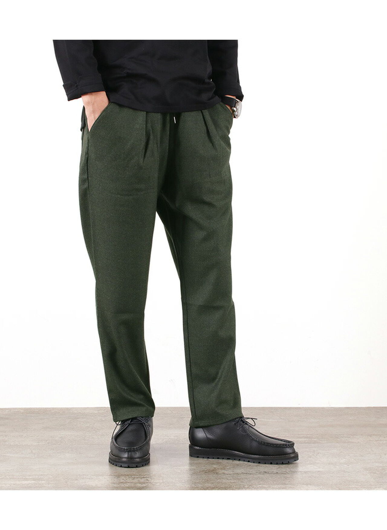 Wool flannel tucked ankle trousers,, large image number 7