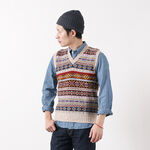 Fair Isle knitted waistcoat,Beige, swatch