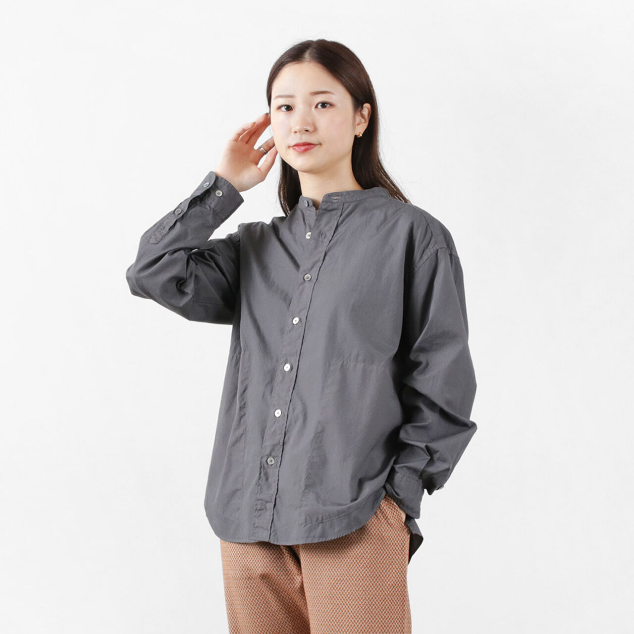Someo Garment Dyed Band Collar Shirt,Sumikuro, large image number 0
