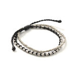 Double strand bracelet with silver waxed cord,Black, swatch