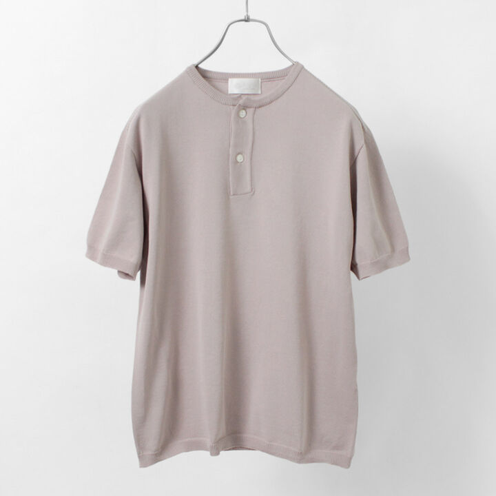Cotton Fitted Seamless Henry Neck Knit Tee