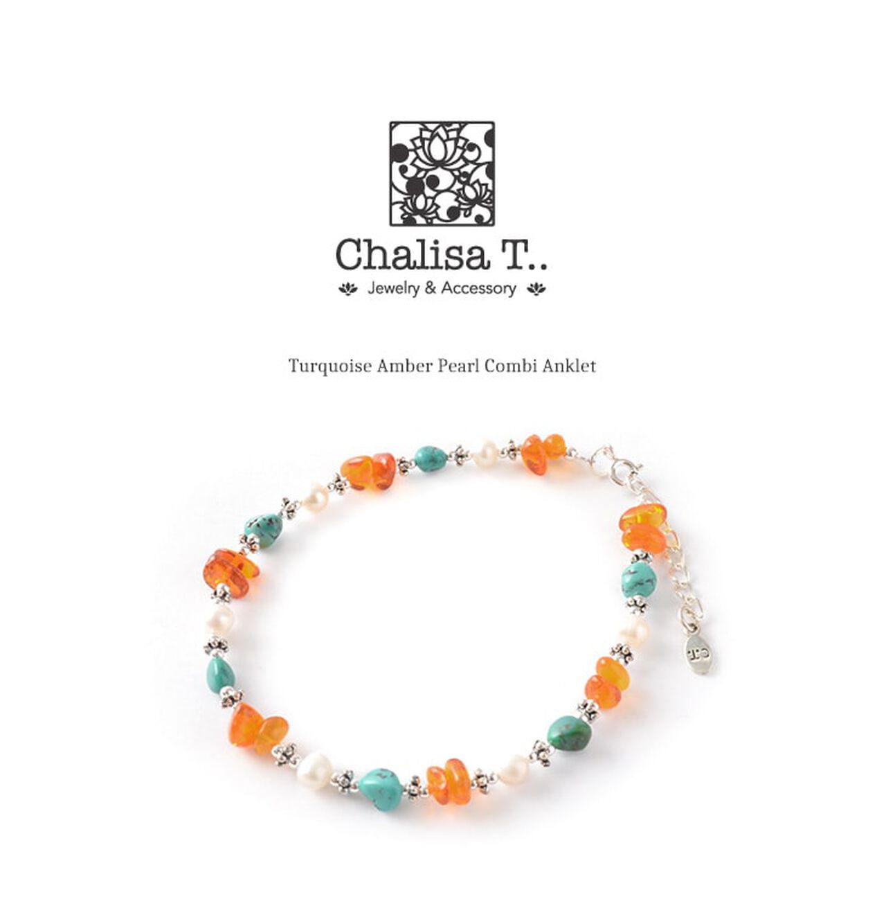 Turquoise Amber Pearl Combi Anklet,, large image number 1