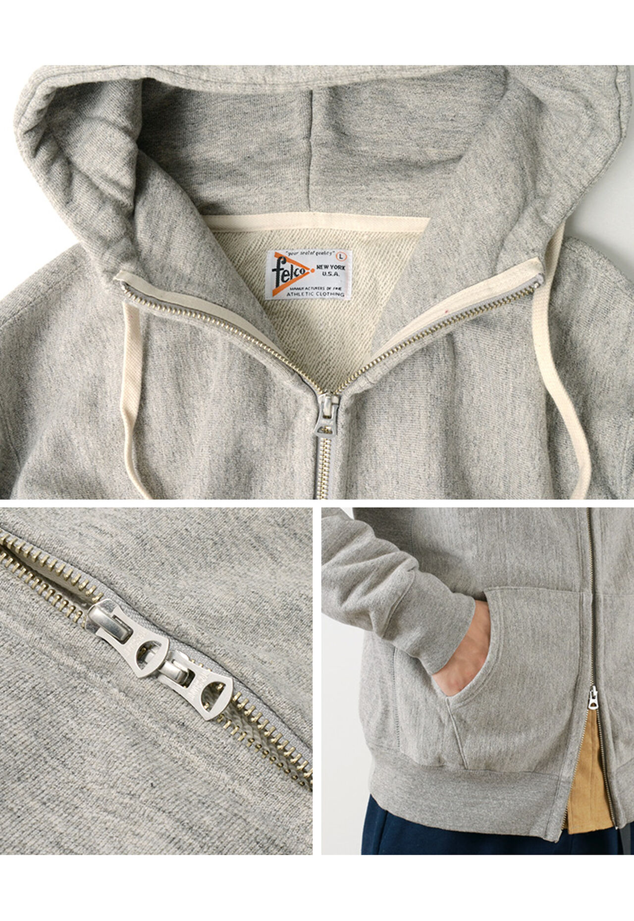 Inverse Weave High Neck Full Zip Hoodie Sweatshirt,, large image number 6