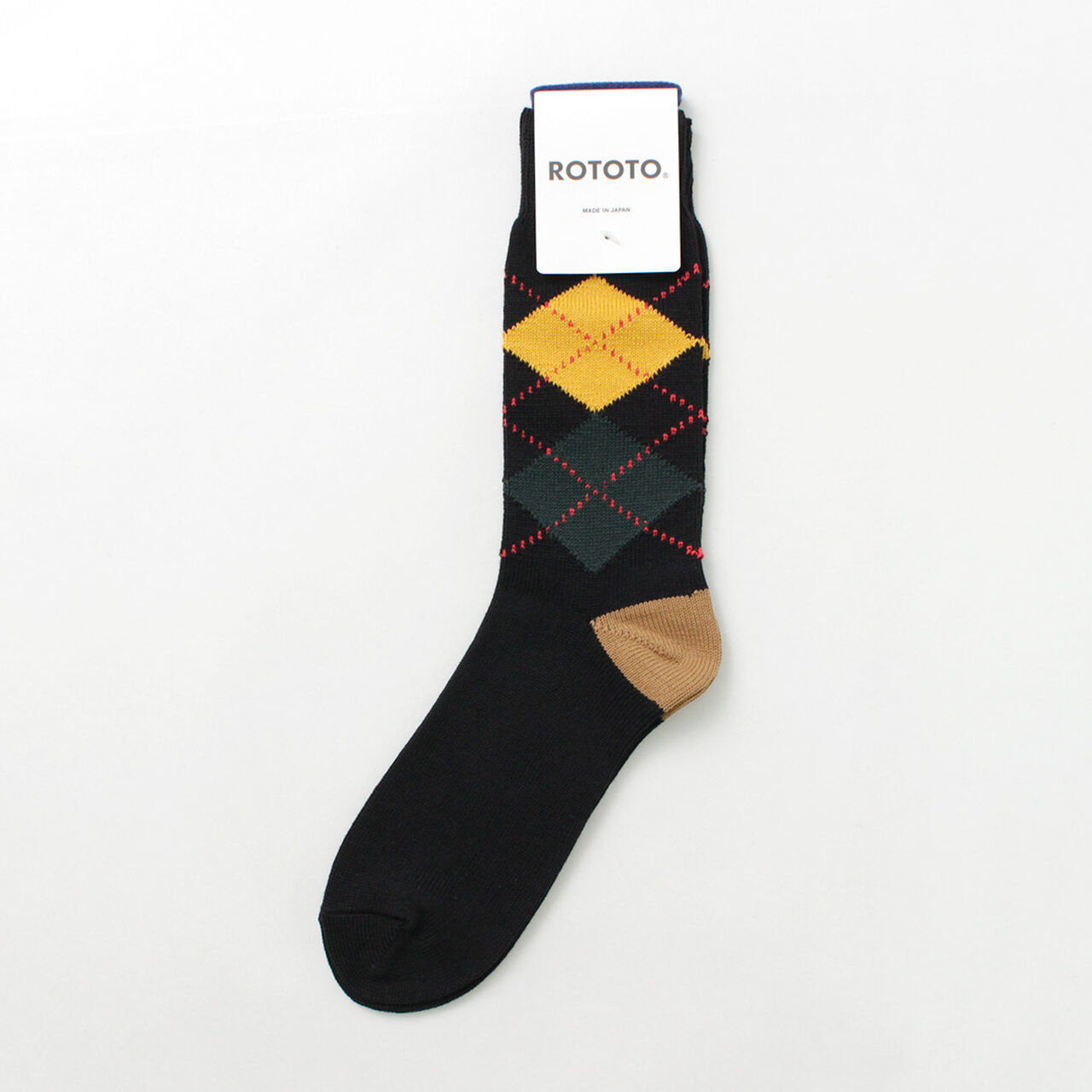 Argyle Crew Socks,Black_Cinnamon, large image number 0