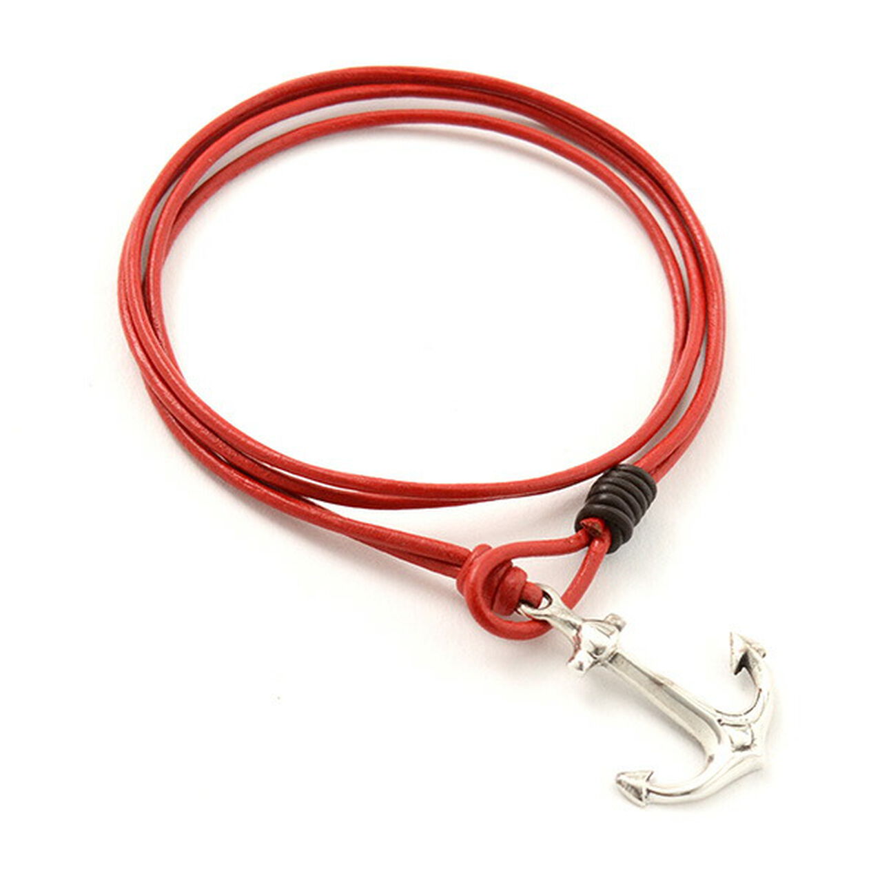 Anchor Leather Wrap Bracelet / Silver,Red, large image number 0