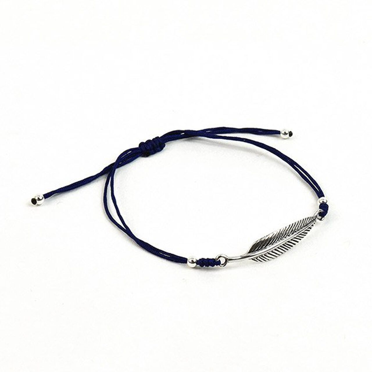Silver feather knotted cord bracelet,Navy_Silver, large image number 0