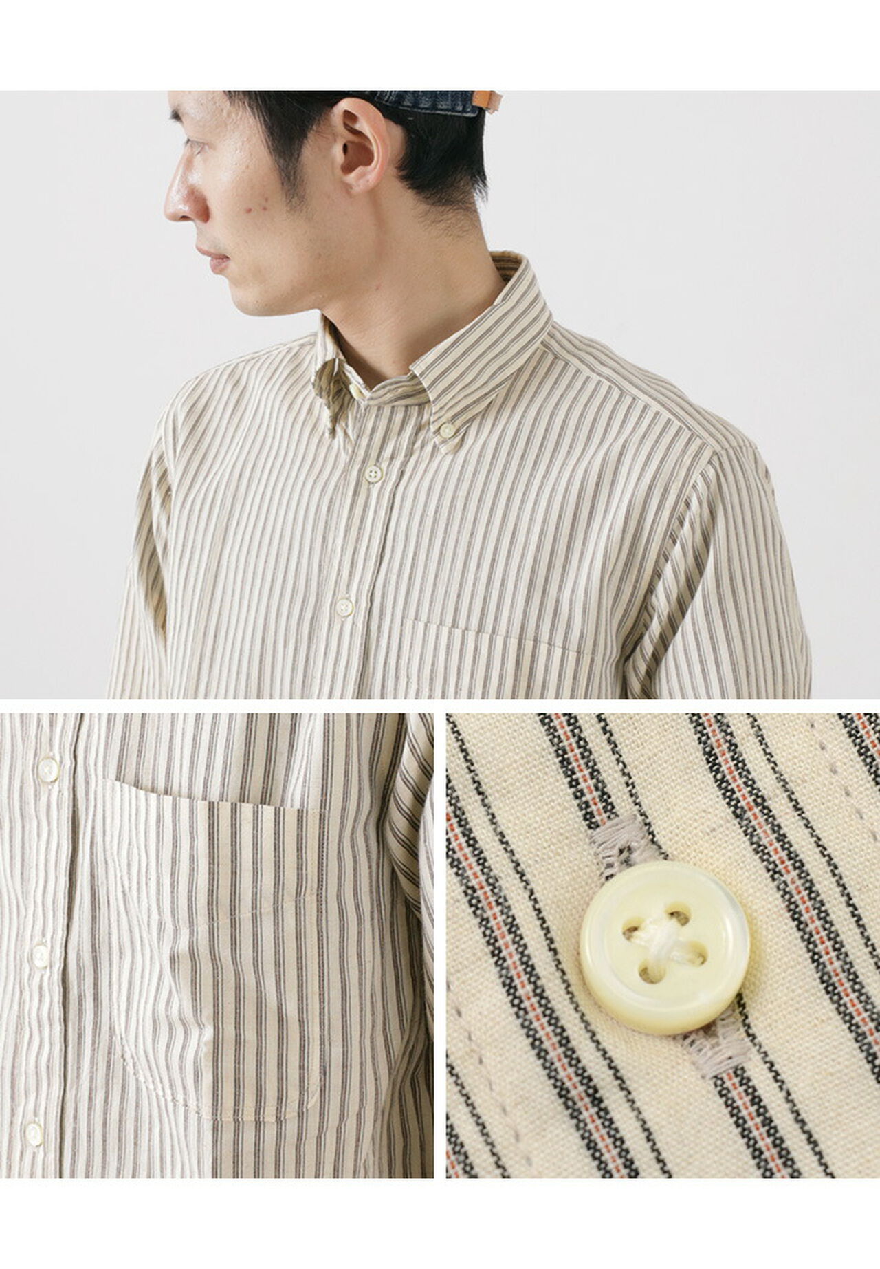 Cotton Linen Stripe Button Down Shirt,, large image number 6