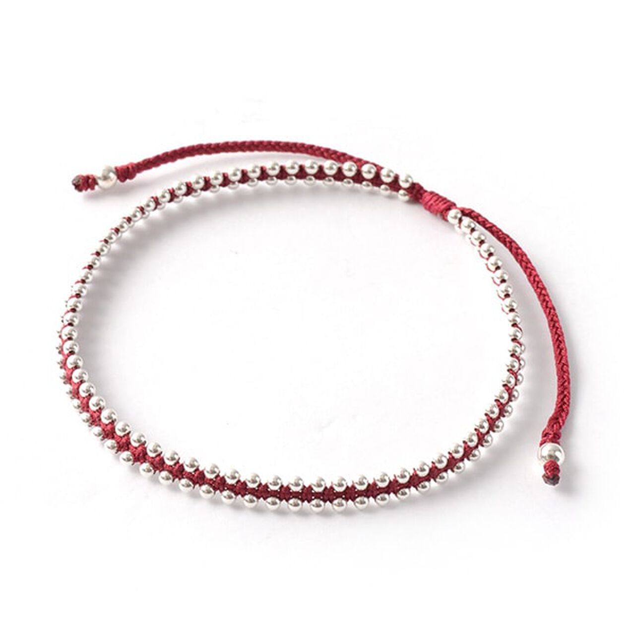 Silver Ball Bead Duo Anklet,DarkRed, large image number 0