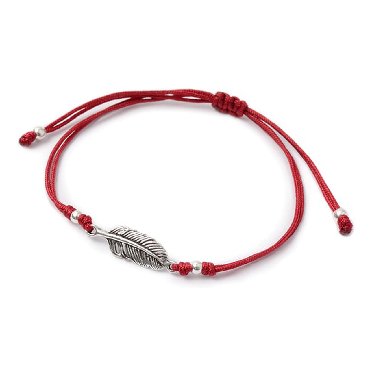 Mini Feather Notting Cord Anklet,Red_Silver, large image number 0