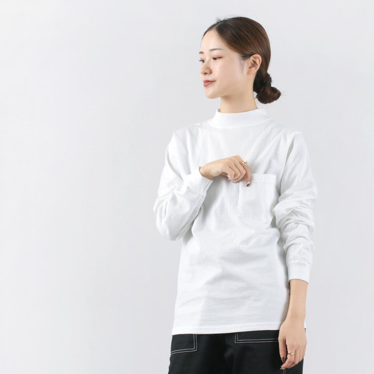Long Sleeve Mock Neck Pocket T-Shirt,, large image number 10
