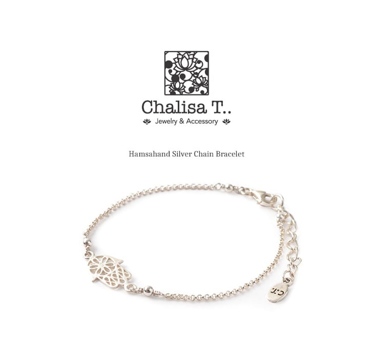 Hamsa Hand silver chain bracelet,, large image number 1