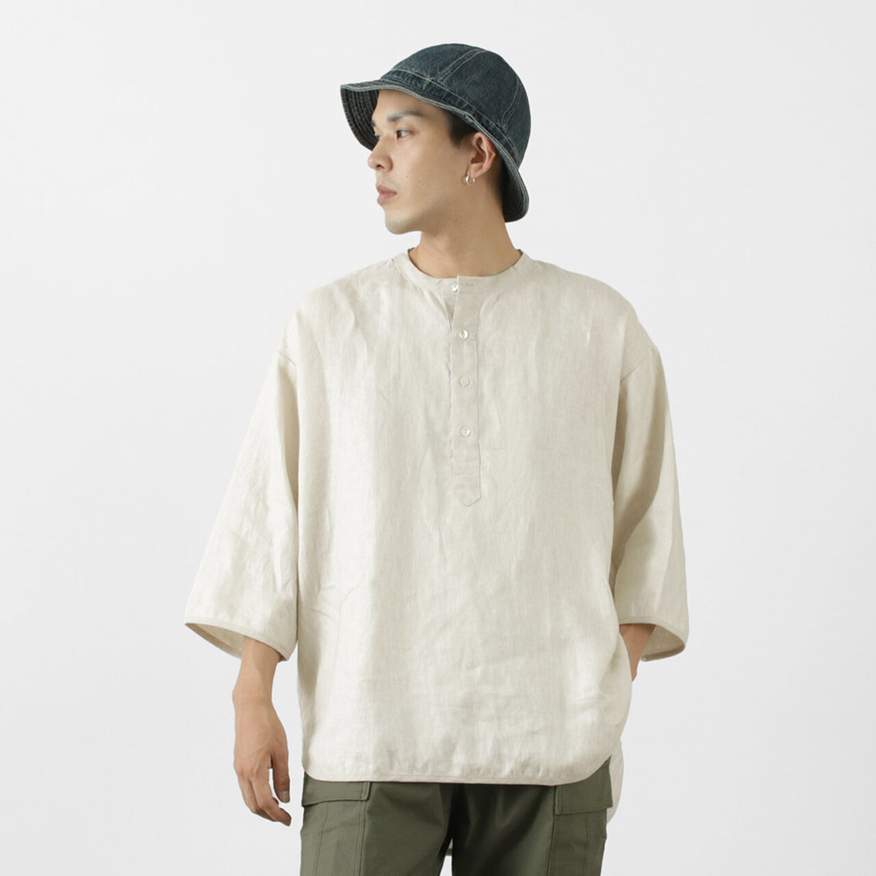 Linen cloth Henley Neck T-Shirt,, large image number 14