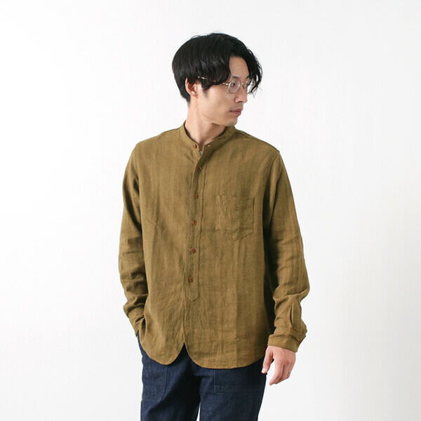 F3454 Linen cotton band collar shirt