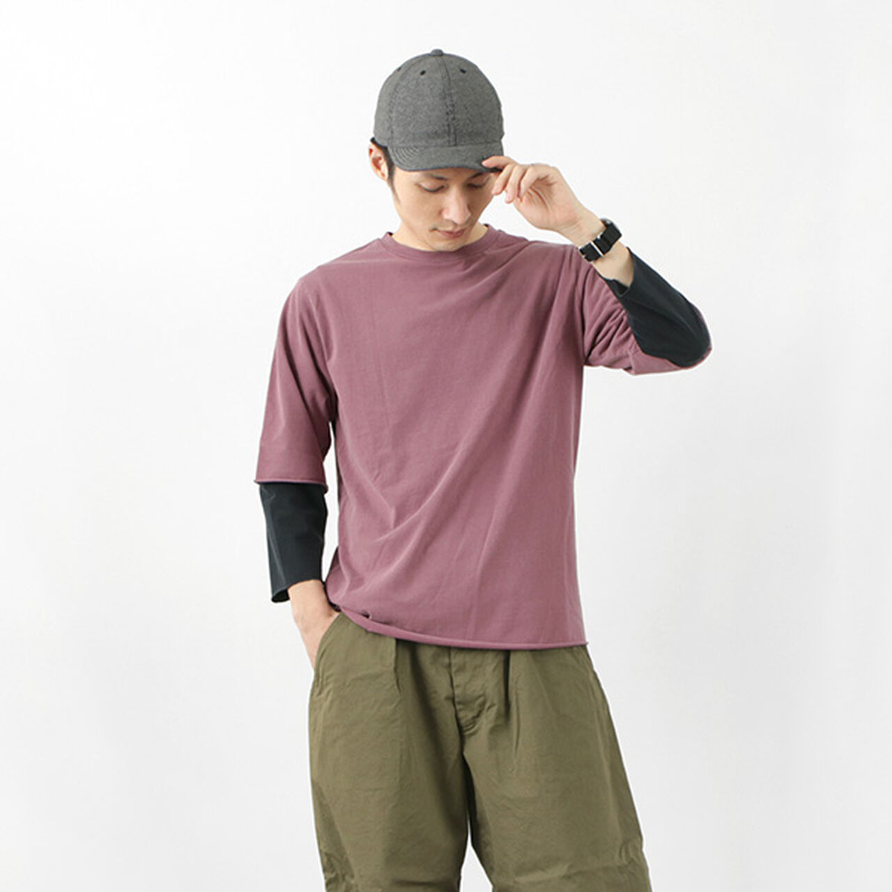 Jersey Grunge 7 Minute Sleeve T-Shirt,Purple_Black, large image number 0