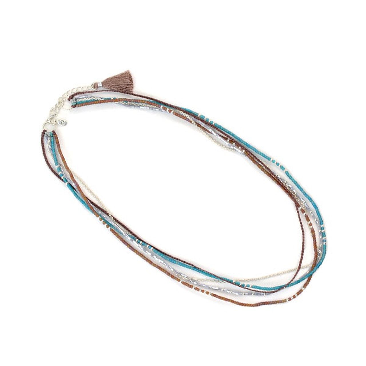 5-String Silver Beaded Cord Necklace / Bracelet / Necklace,BlueMulti, large image number 0