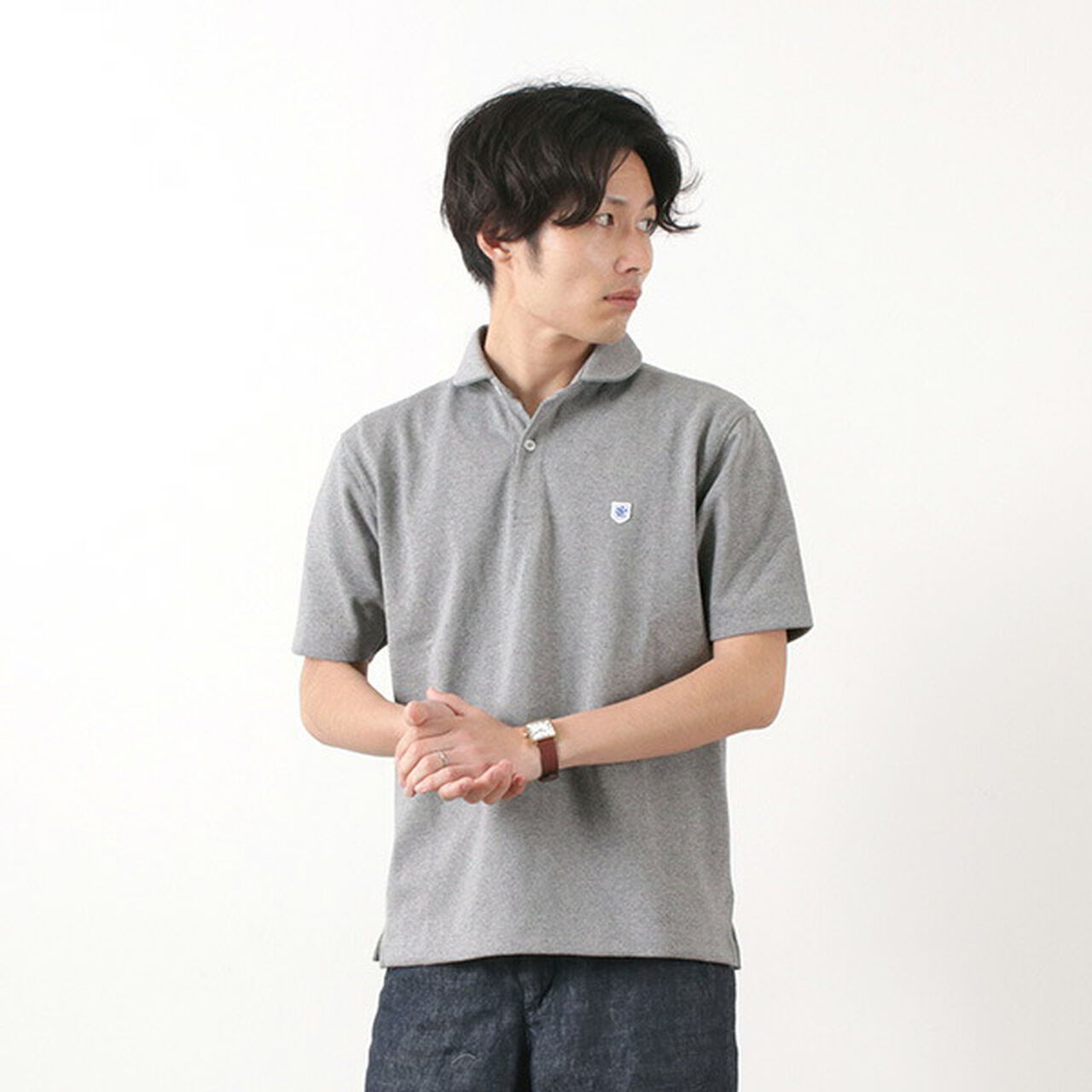 Plain Heavy Jersey Round Collar Polo Shirt,, large image number 14