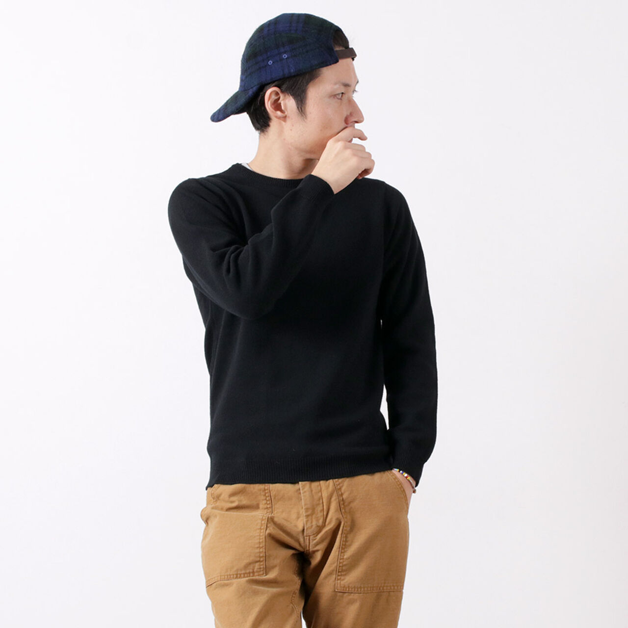 Lambswool crew neck knit,Black, large image number 0