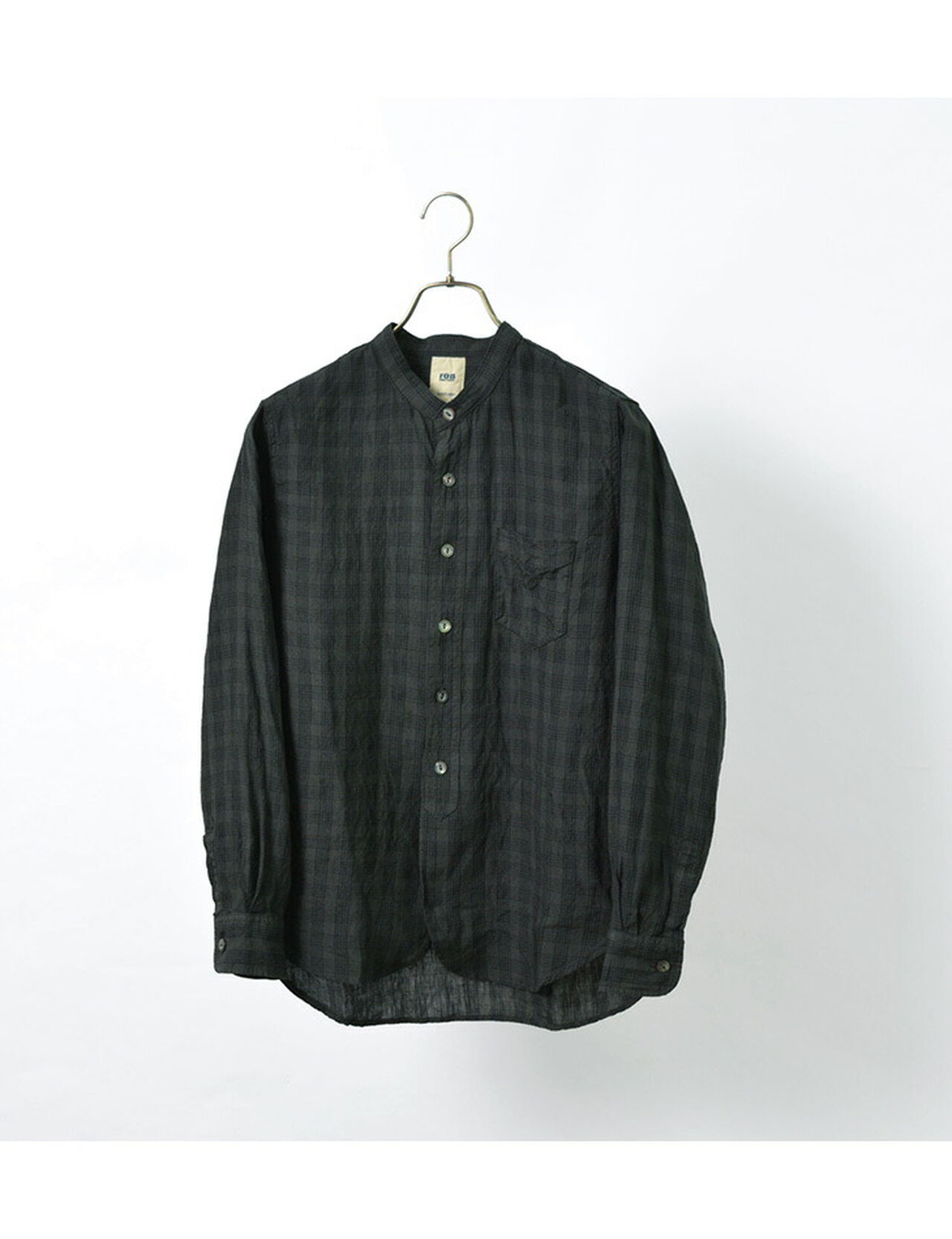 F3466 checked band collar shirt,, large image number 2