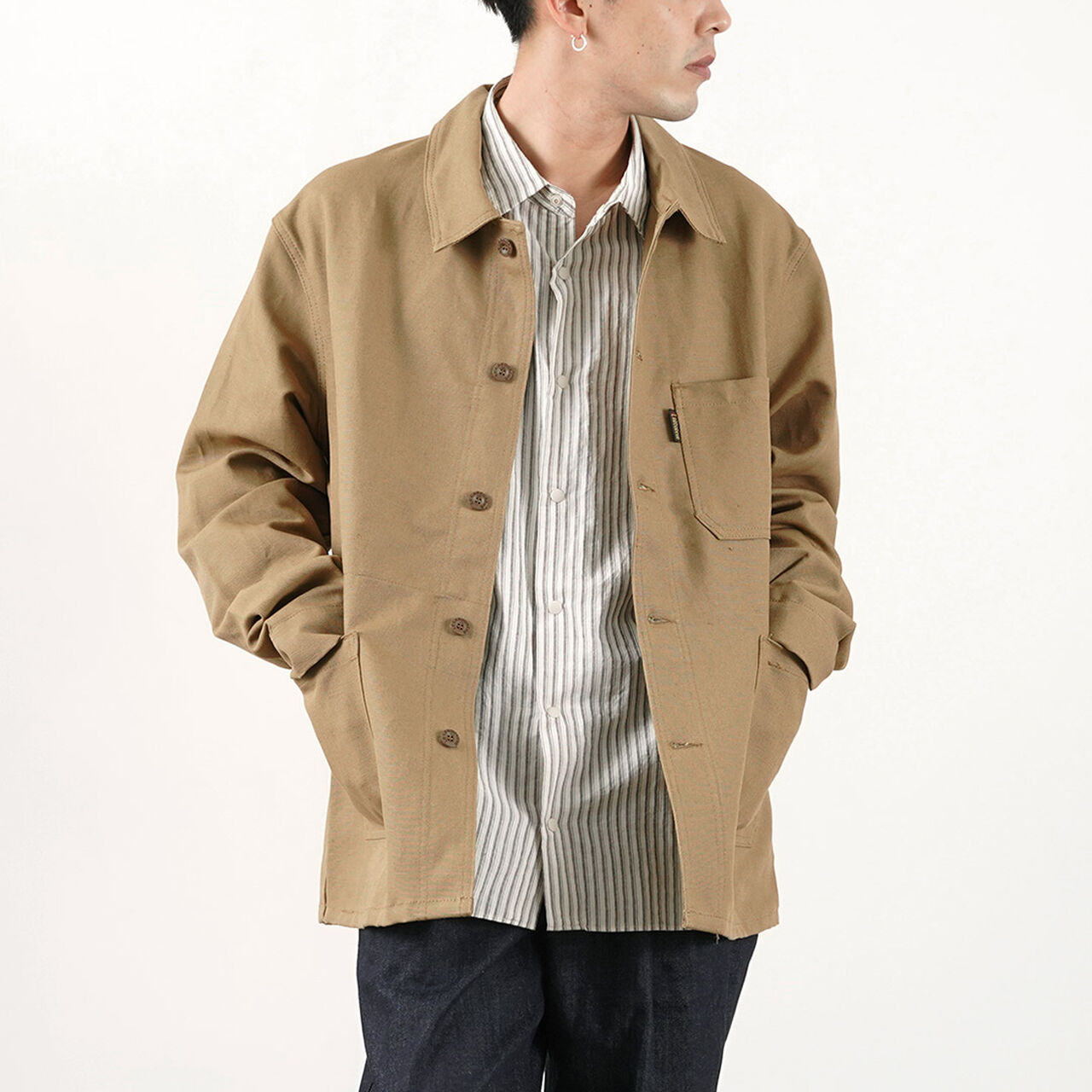 Linen cotton coverall jacket,Beige, large image number 0