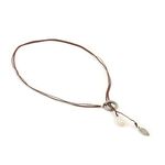 Pearl and leaf 2 line cord necklace,Brown, swatch