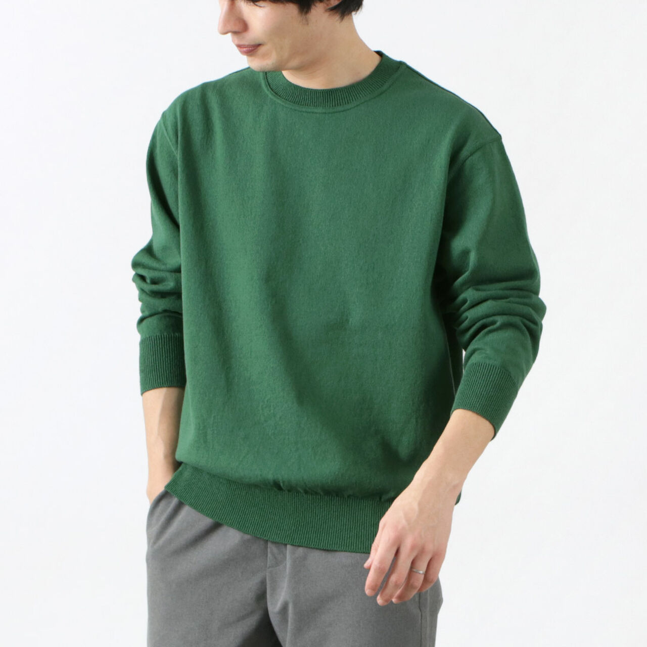 Color Special Order Wave Cotton Knit Pullover,DarkGreen, large image number 0