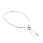 Pearl and leaf 2 line cord necklace,Silver, swatch