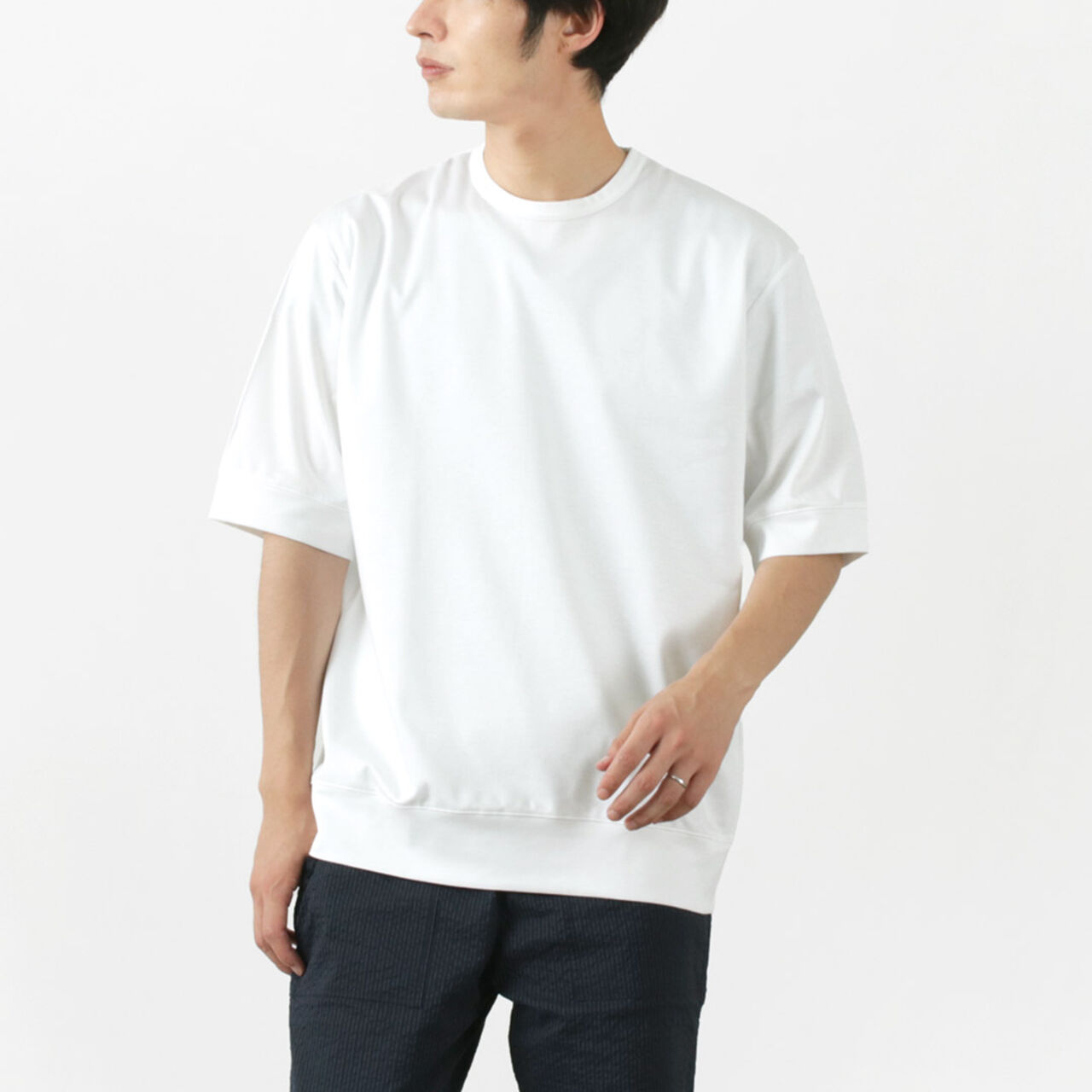 Half Sleeve Wide Dress T-Shirt,White, large image number 0