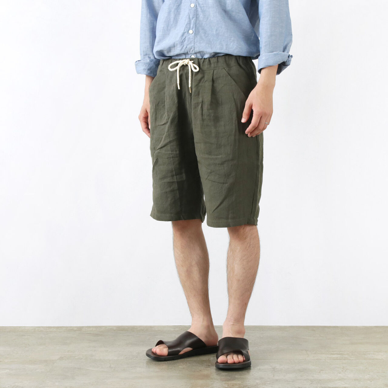 French Linen Tuck Half Pants,, large image number 8