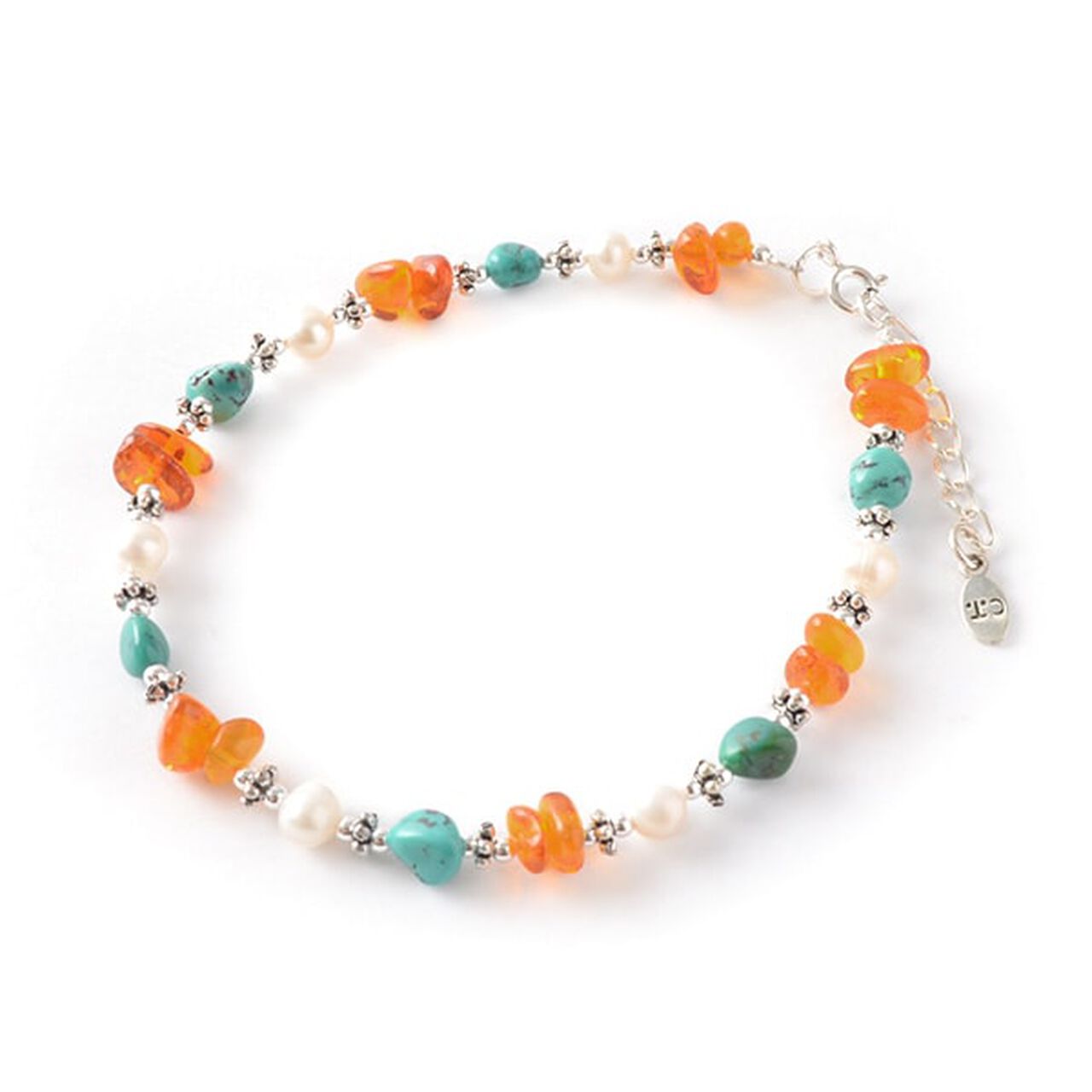 Turquoise Amber Pearl Combi Anklet,Turquoise_Amber_Pearl, large image number 0