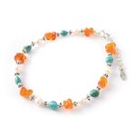 Turquoise Amber Pearl Combi Anklet,Silver, swatch