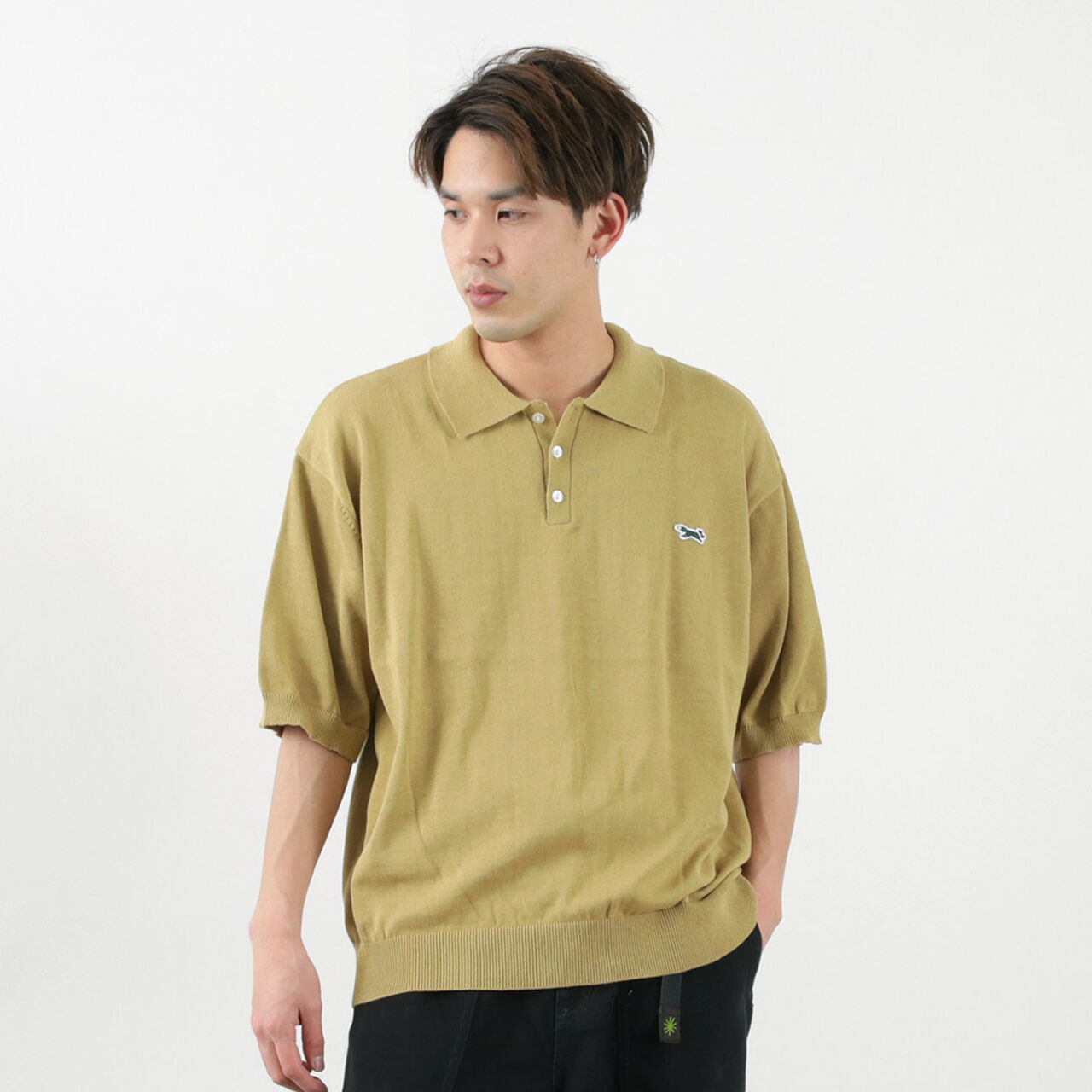 Fox Knit polo shirt,Beige, large image number 0