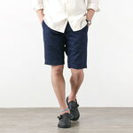 Knee Shorts/Cotton Linen Denim,Blue, swatch