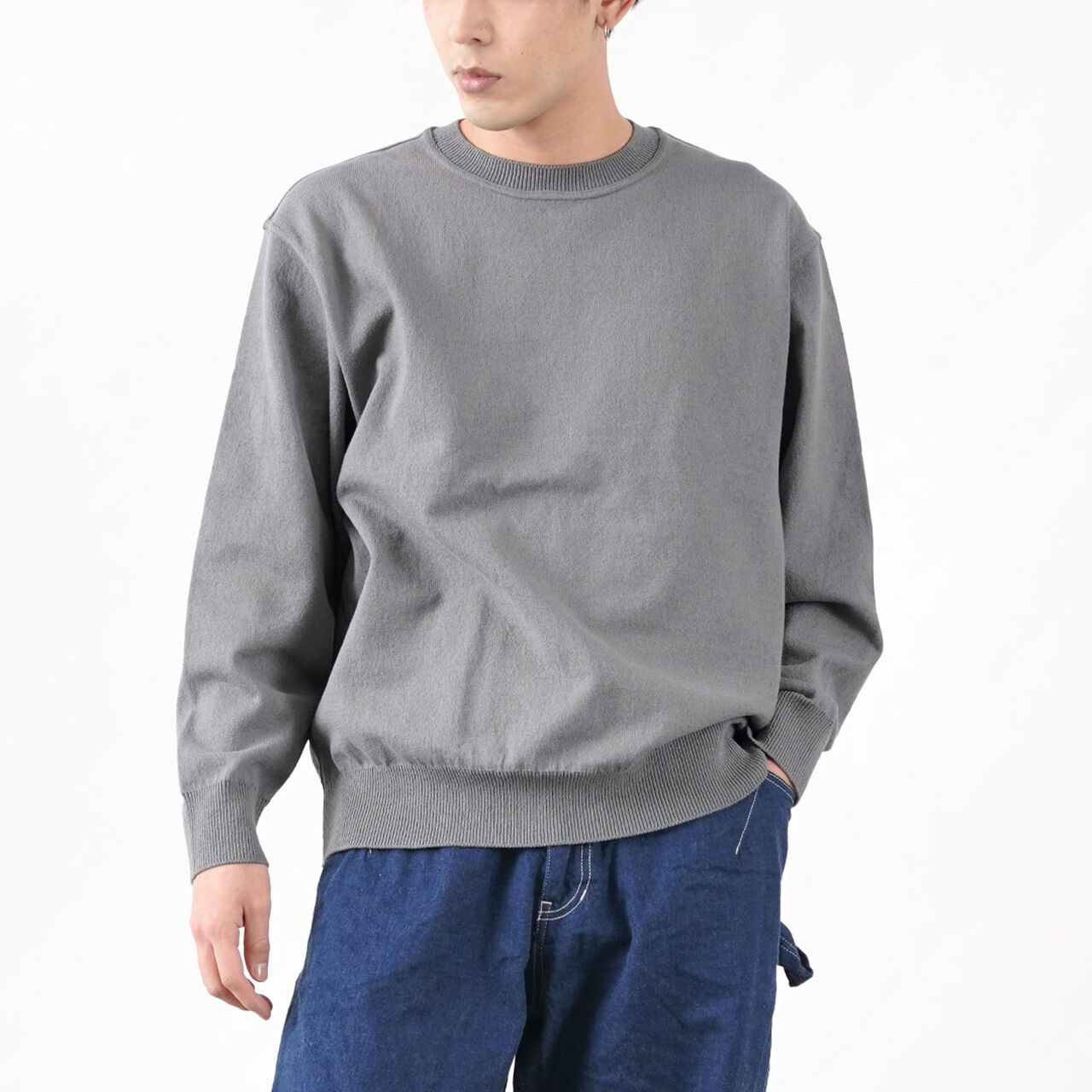 Color Special Order Wave Cotton Knit Pullover,Grey, large image number 0