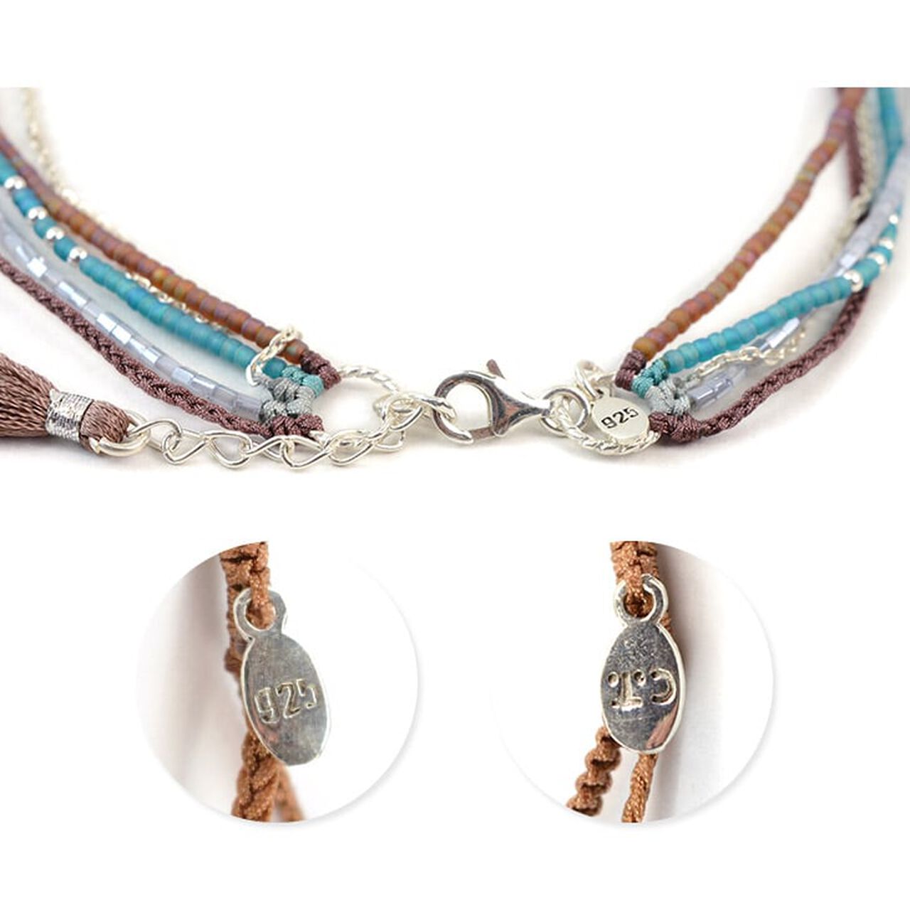 5-String Silver Beaded Cord Necklace / Bracelet / Necklace,, large image number 7