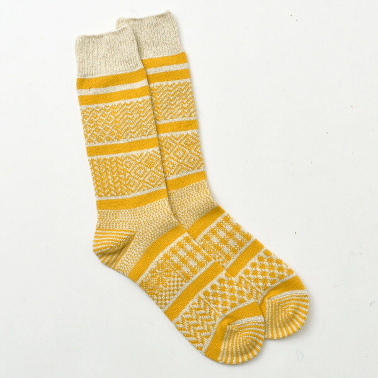 R1337 Multi jacquard crew socks,Ivory_Yellow, large image number 0