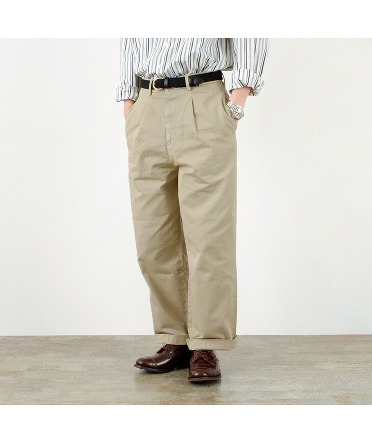 One Tuck Wide Trousers Dragon Twill,, large image number 3