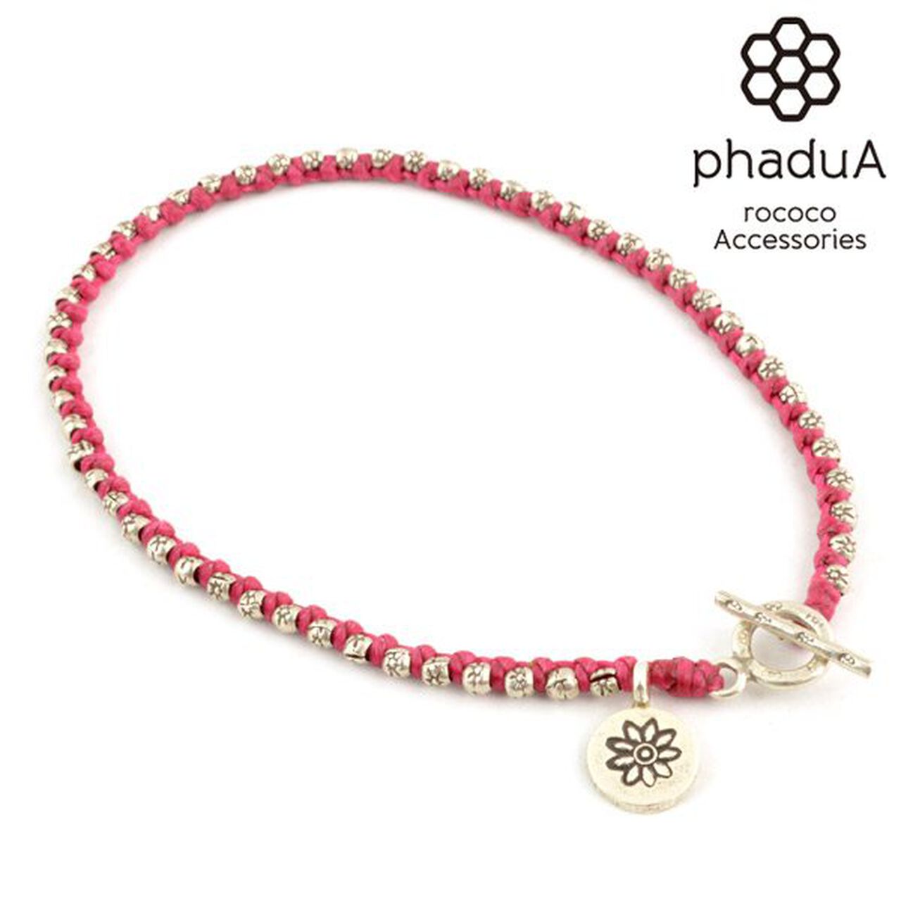 Wax cord silver series anklet,Fuchsia, large image number 0