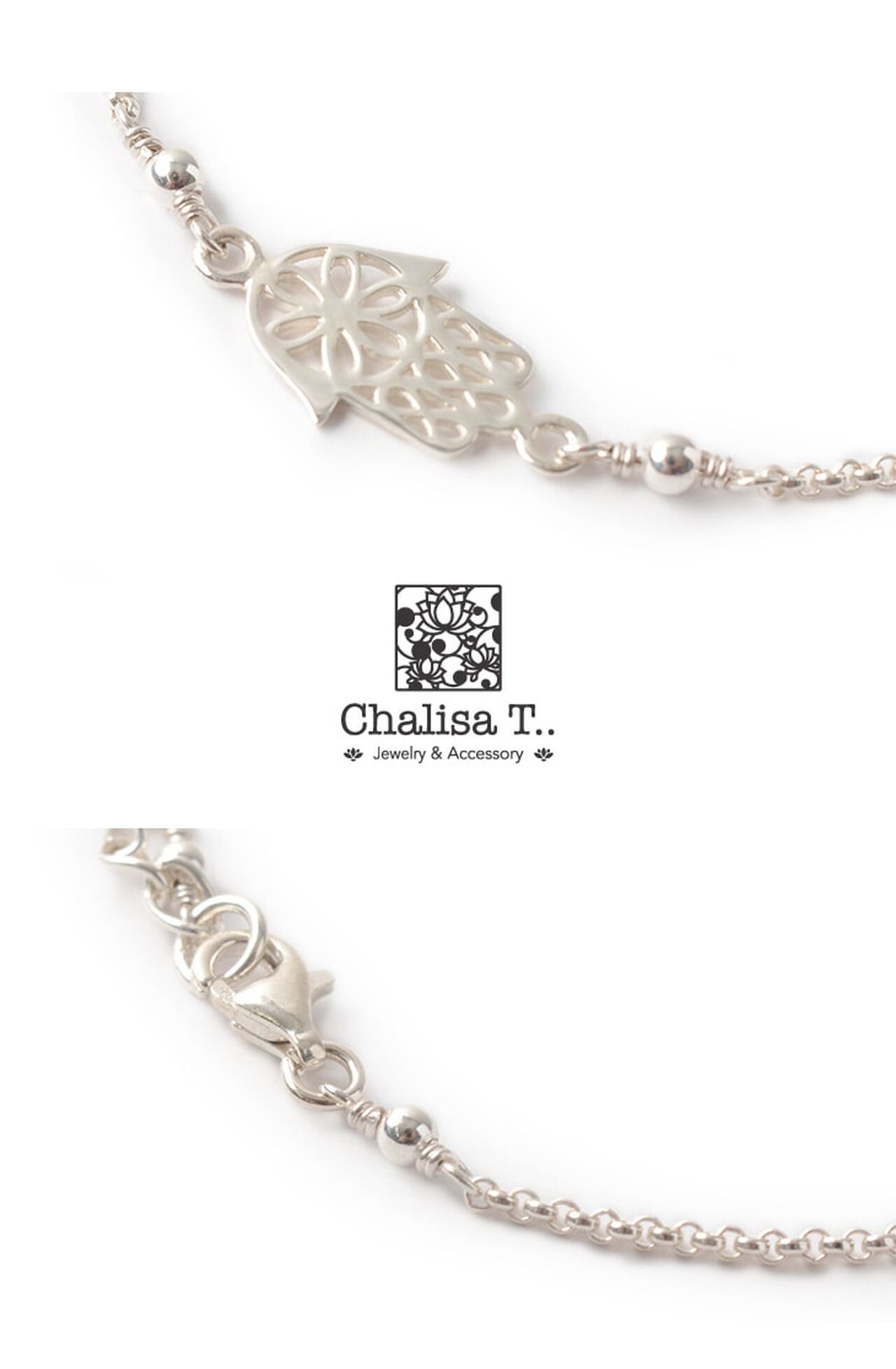 Hamsa Hand silver chain bracelet,, large image number 3