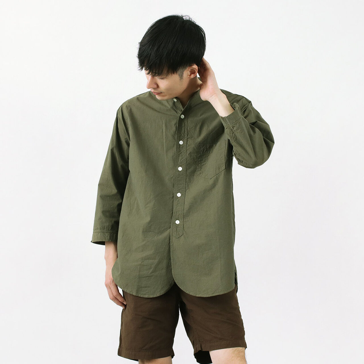 FRC006 Special order military dump band collar shirt three quarter sleeve,Green, large image number 0
