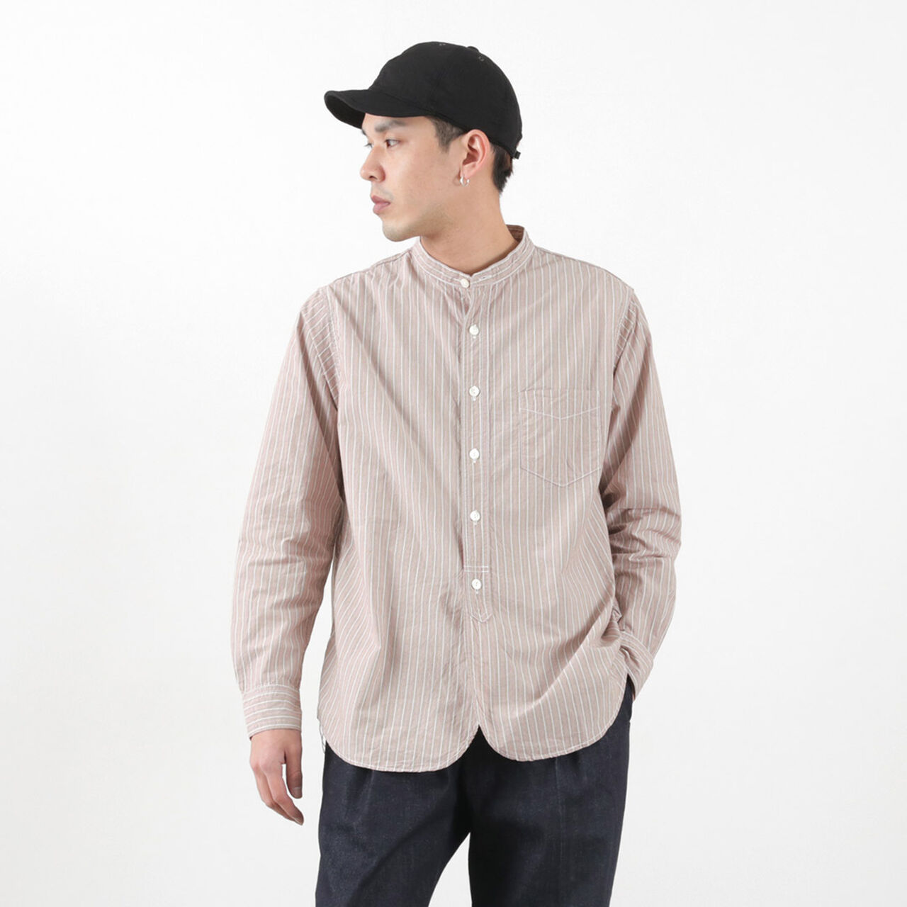F3488 striped band collar shirt,, large image number 16