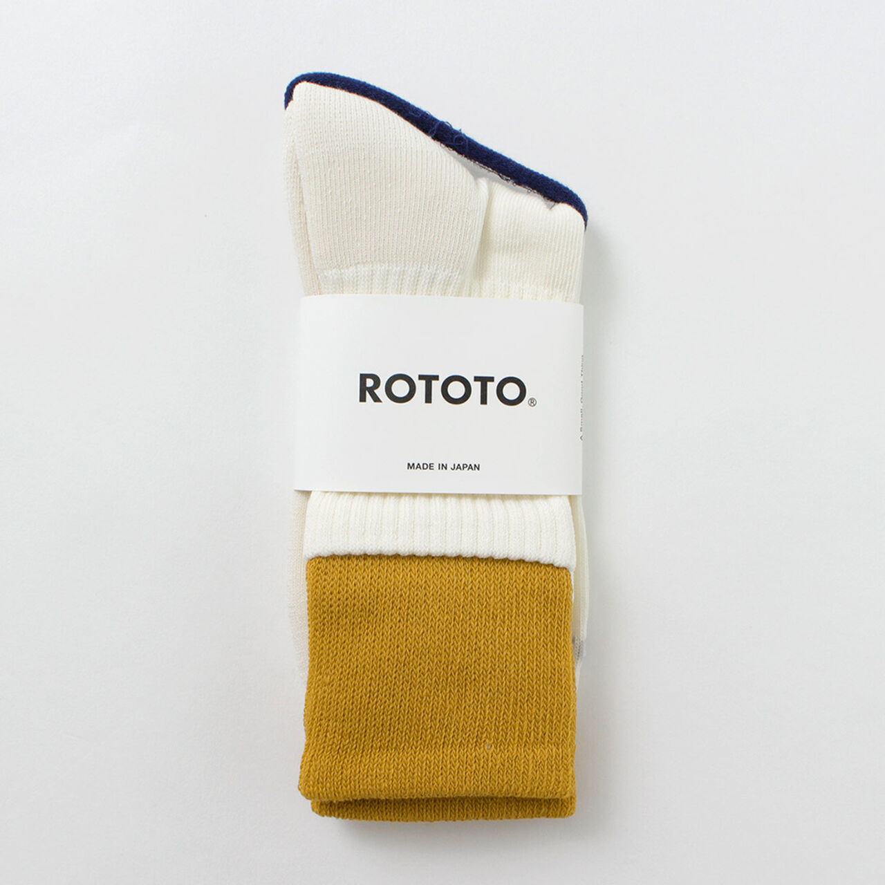R1421 Organic cotton double layer crew socks,Yellow_OffWhite, large image number 0