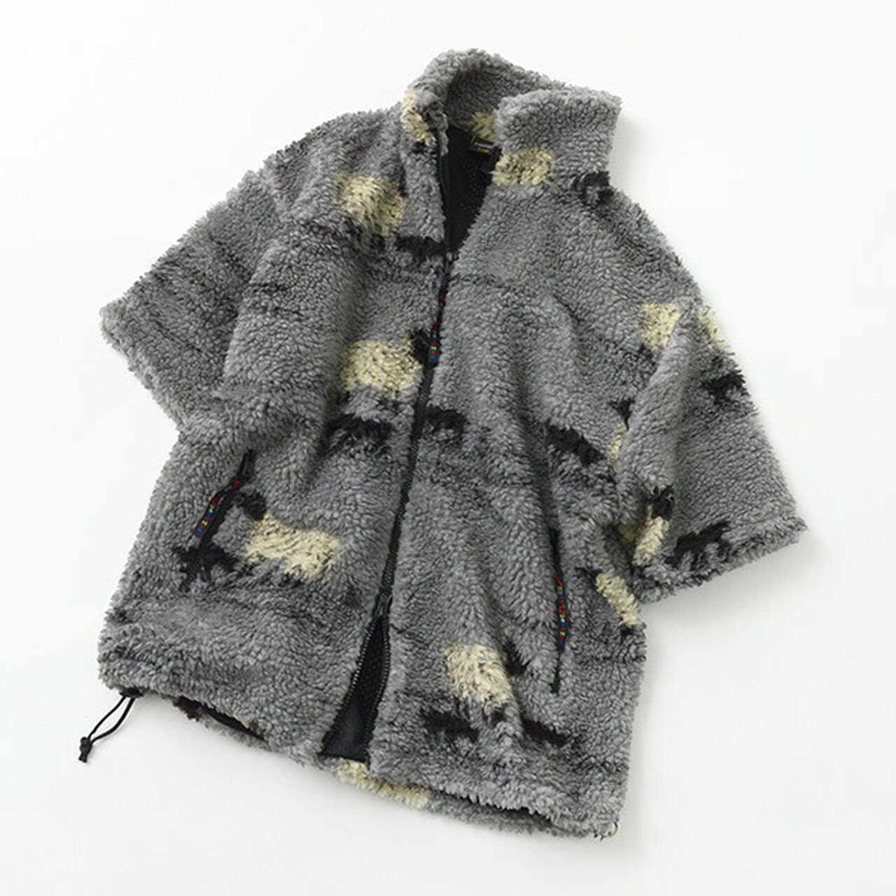 Jacquard Weave Boa Short Sleeve Fell Jacket,, large image number 0