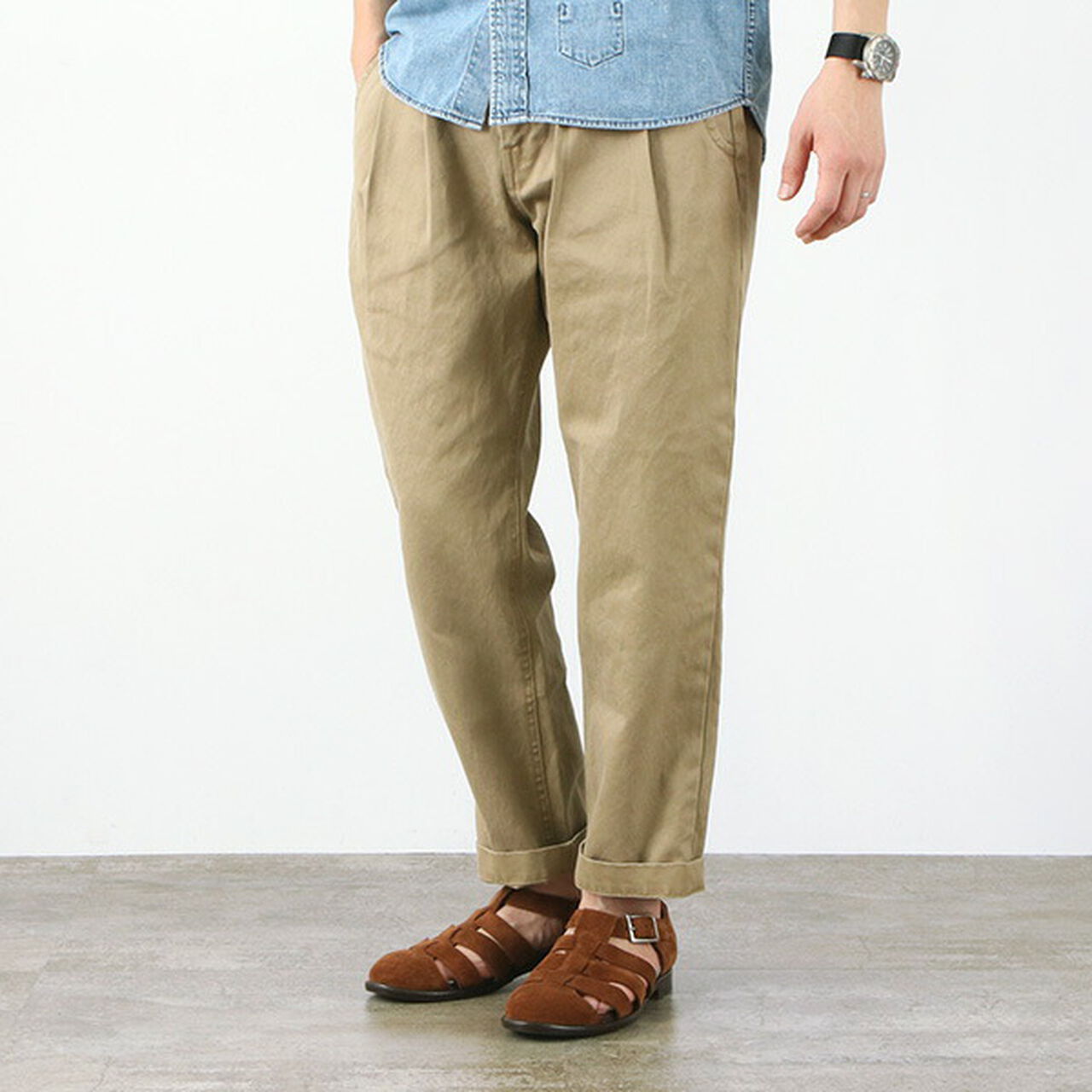 Chino 2-tuck pants,Beige, large image number 0