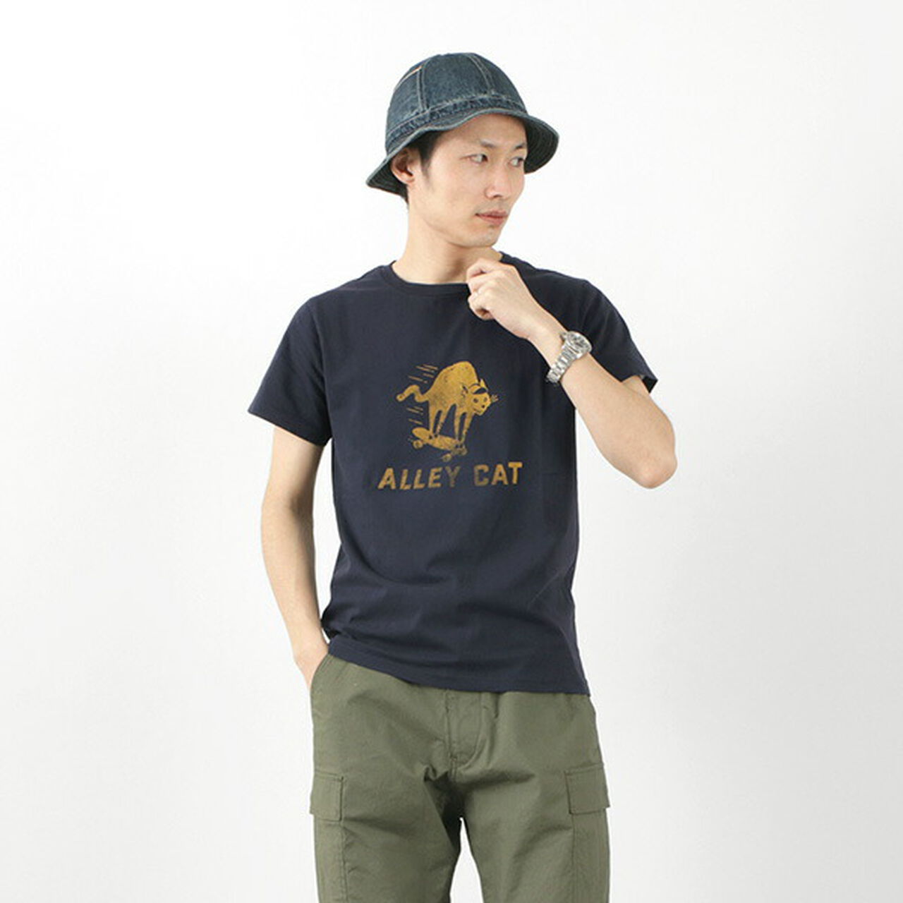 LW processed T-shirt (ALLEY CAT),Navy, large image number 0