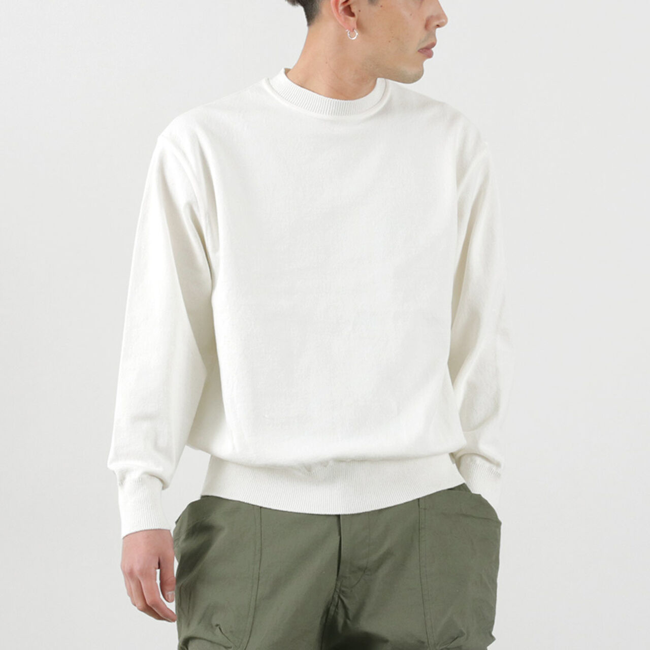 Color Special Order Wave Cotton Knit Pullover,White, large image number 0