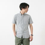 Short-Sleeved Indigo Selvedge Stripe Button-Down Shirt,Multi, swatch