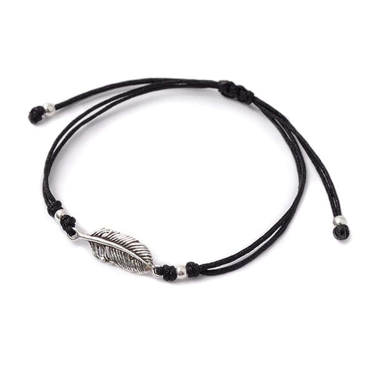 Mini Feather Notched Cord Bracelet,Black_Silver, large image number 0